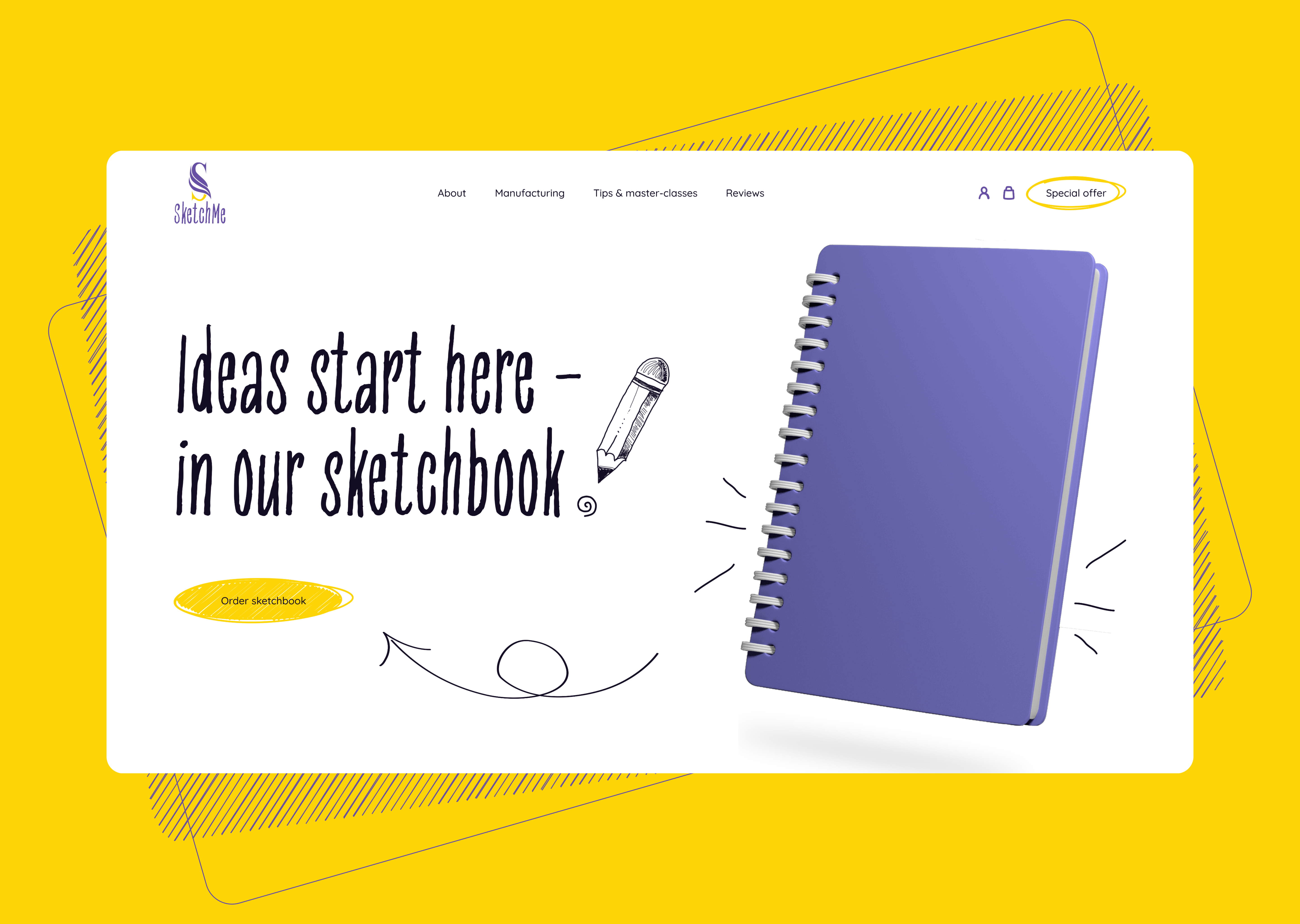 Landing page for sketchbook design flat illustration landing page logo typography ui ux vector web web design website
