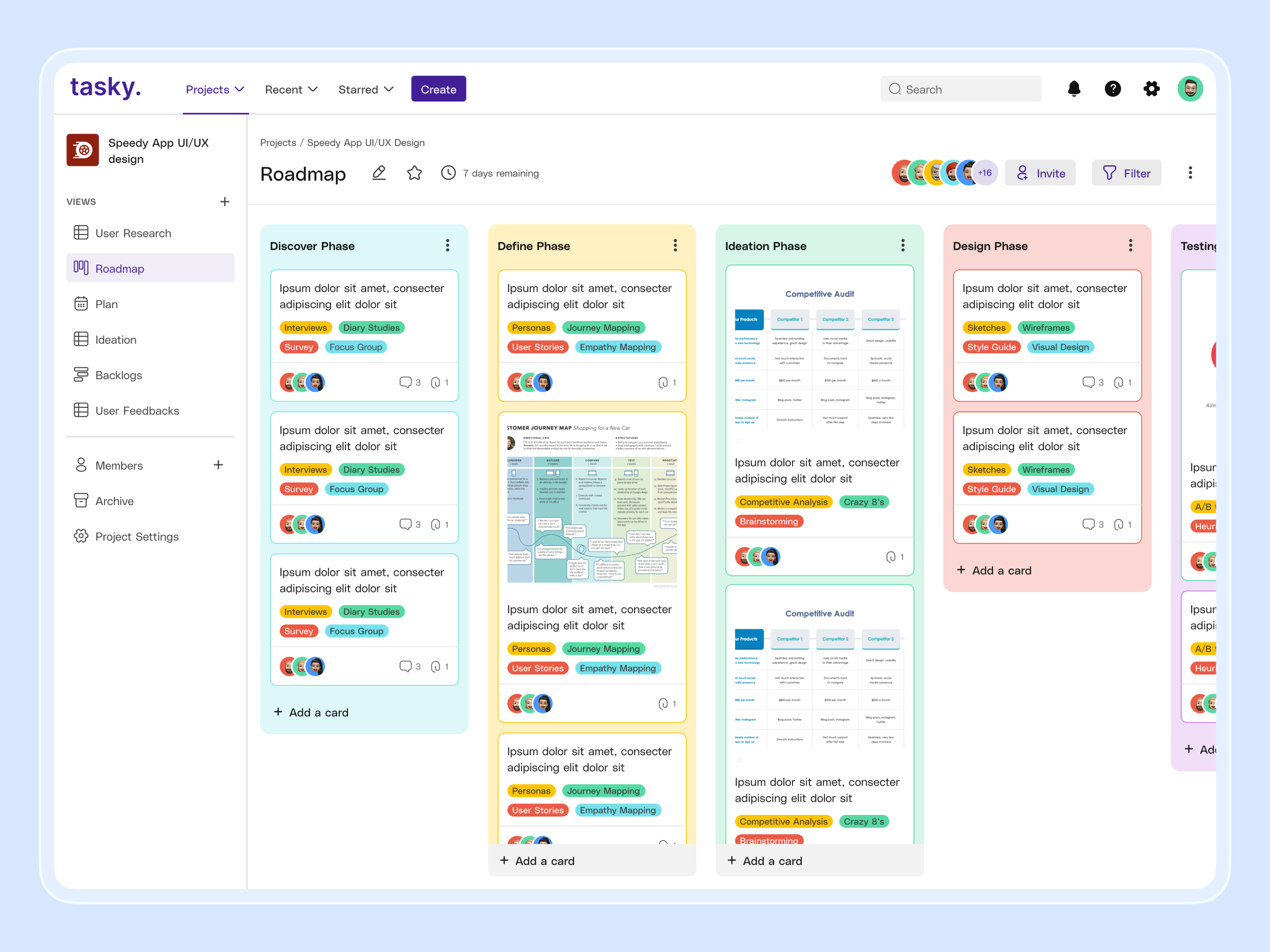 Tasky - A project management SaaS Tool UI/UX design adobe xd dashboard dashboard design figma project management tool design saas saas dashboard saas tool saas ui saas ux task management tool ui ui design ux design web design