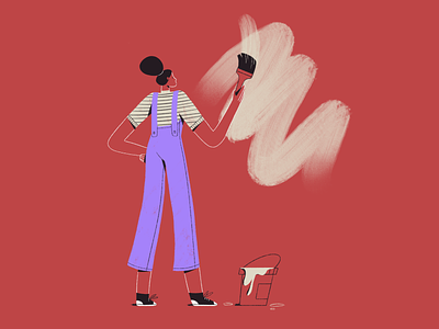 Routine #1 brush character character design colorful daily flat girl home illustration life outline paint painting red routine wall woman