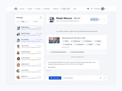 Courted — Networking app clean components design interface messaging minimal product design real estate ui ux web web design