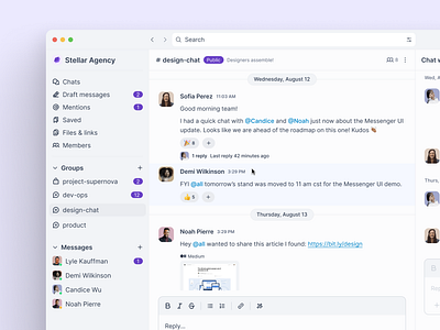 Desktop Messenger UI app chat dashboard figma group chat interface design messenger phosphor slack ui untitledui