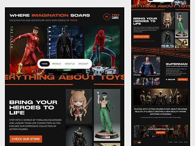 Toyzz - Toys Landing Page action figure bold card collection dark mode design gallery hobby hot toys kids landing page marketplace thumbnail toy toys typography ui uiux ux website