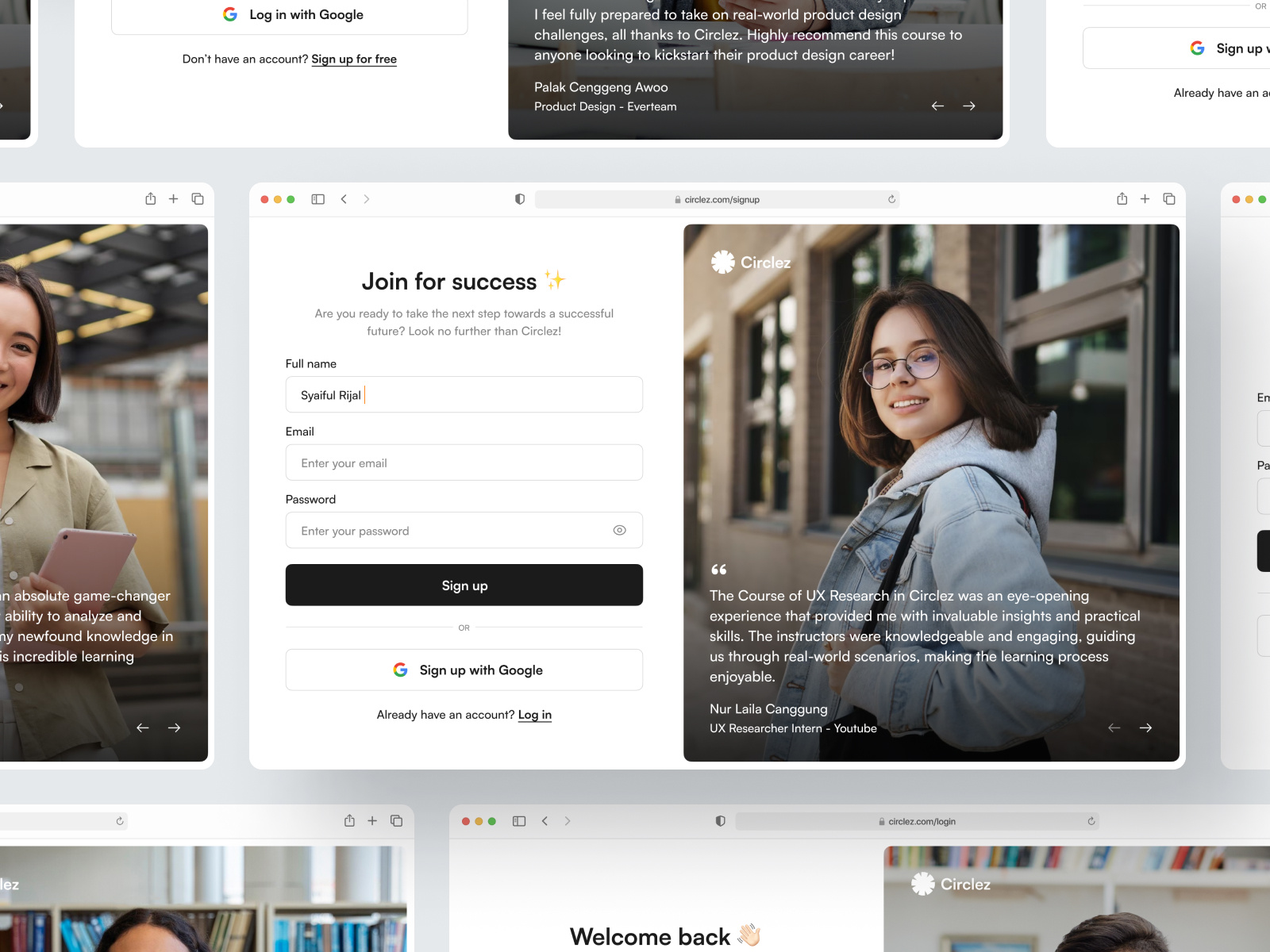 Circlez - Log in and Sign up Page account clean create an account design landing log in login login with google page register registration sign in sign up signin signup simple social media ui web design website