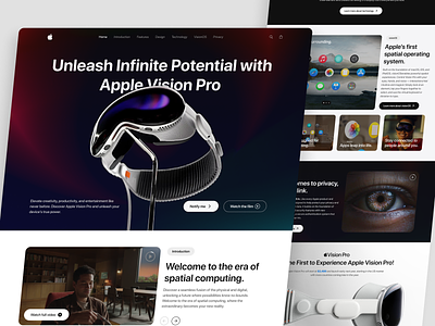 Apple® Vision Pro - Product Landing Page Concept apple product apple vision pro hololens landing page machine learning meta quest metaverse mixed reality headset oculus product product design product page technology virtual reality vision pro visionos web design web page website concept