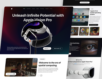 Apple® Vision Pro - Product Landing Page Concept apple product apple vision pro hololens landing page machine learning meta quest metaverse mixed reality headset oculus product product design product page technology virtual reality vision pro visionos web design web page website concept