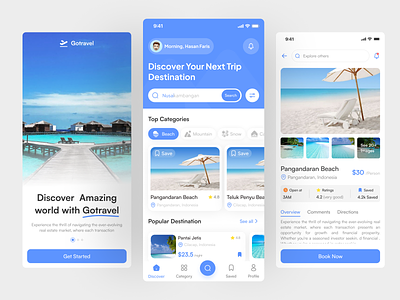 Gotravel - Travel Mobile Apps app design blue design mobile apps simple travel travel apps trip apps ui