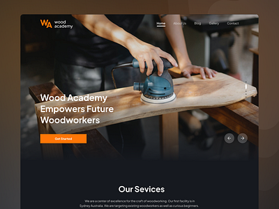 Wood Academy - Hero Section academy course design education furnish furniture landing page learning ui ui design uiux design ux web design wood wood academy woodworking