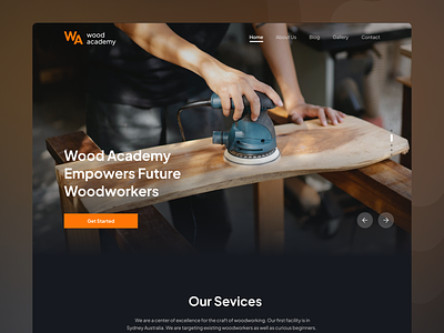 Wood Academy - Hero Section academy course design education furnish furniture landing page learning ui ui design uiux design ux web design wood wood academy woodworking