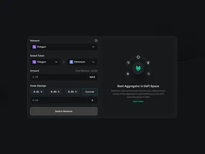 Defi Aggregator Product Design aggregator binance cards crypto dark ui defi finance linear modals polygon product design solana ui ux web3