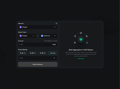 Defi Aggregator Product Design aggregator binance cards crypto dark ui defi finance linear modals polygon product design solana ui ux web3
