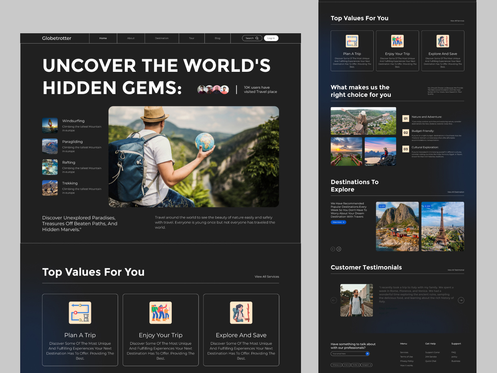 Globetrotter - Travel - Website Design agency best ui creative ui design design discover home page journey landing page modern ui popular travel travel agency travel website traveling website trip ui ux web design website worlds
