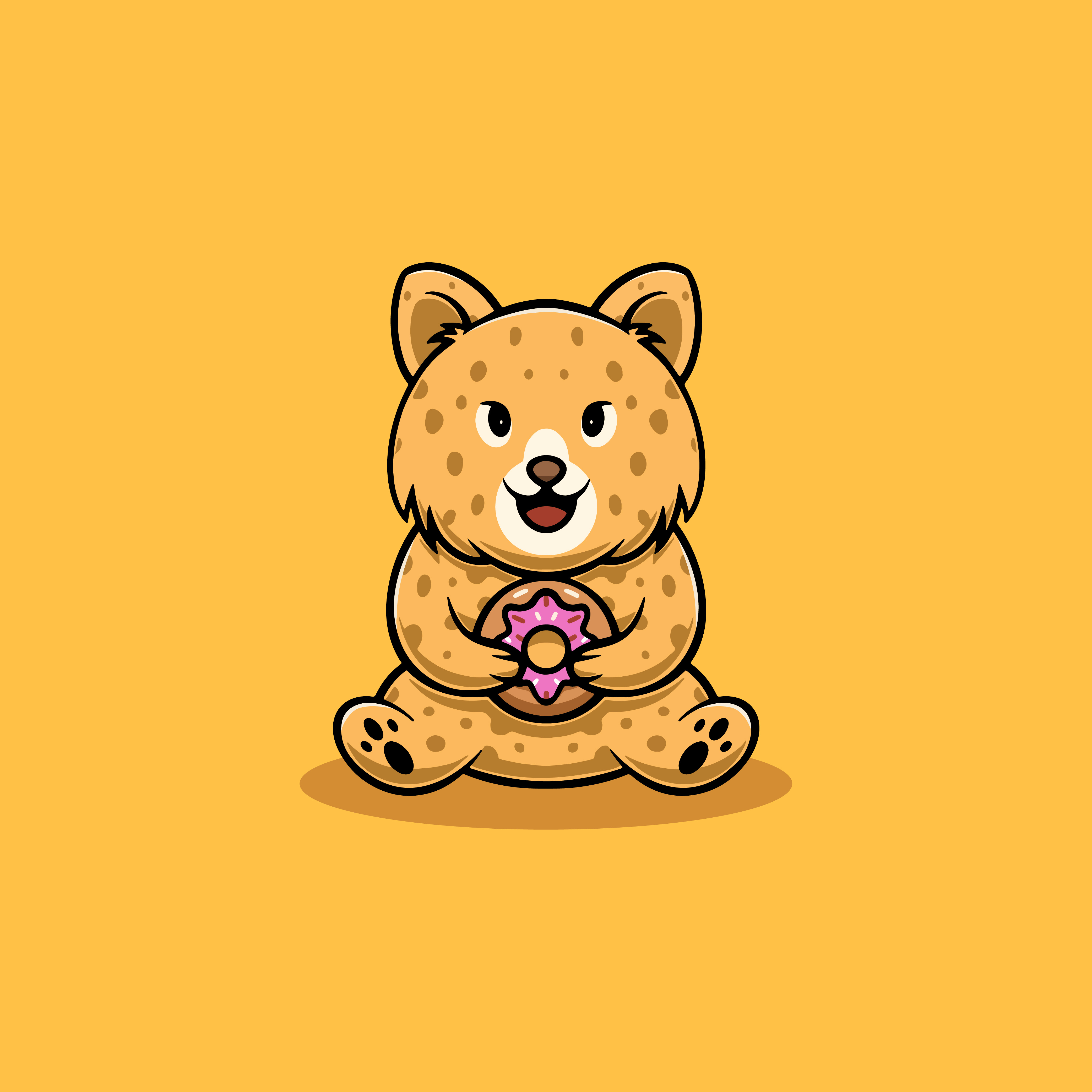 Cute Leopard Eating Donut Illustration adorable graphic design illustration ui