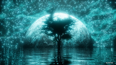 Like a dream 3d illustration planets space stars tree volume