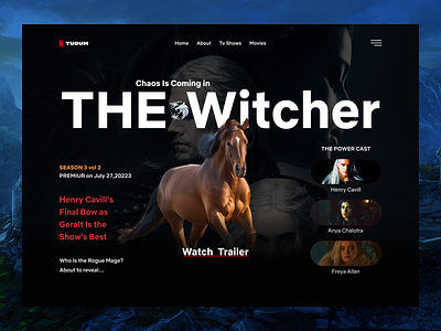 Netflix The Witcher Premiere black cinema concept dark design film homepage minimalism movie netflix premiere series streaming tv ui ux web design webpage website witcher