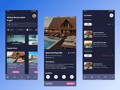 Dark Theme Booking Hotel App booking hotel app dark theme figma portfolio ui design uiux design ux design