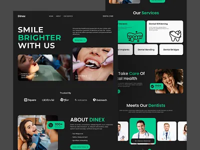 Dinex - Dental Clinic website design care clinic cosmetology dental website dentist dentistry design doctor health healthcare home page landing page medical website teeth ui ux web design