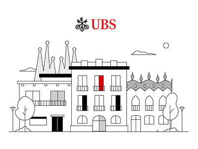 Barcelona - UBS architecture barcelona black buildings city illustration landscape lineart ubs