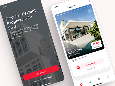 Property Match Mobile App app clean design finder home hotel house housing listing match mobile mobile app property realestate red simple swipe tinder ui ui design