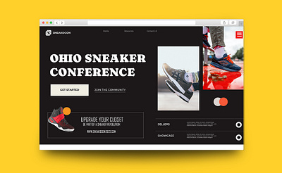 Sneaker Conference Web Site Design: Landing Page / Home Page UI black branding design graphic design illustration minimal site type typography ui uidesign uiux user experience user interface ux vector web web design website design wordpress