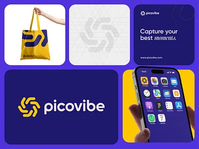 Picovibe Logo Design ( FOR SALE ) app application brand branding connection design geometric grid identity logo logodesign logodesigner mark media movement photo photography platform symbol vibe