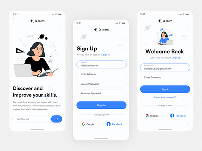 Q-learn-app sign-up page app appdesign e learning education ios mobile modern ui product design sign up sign up page ui ui design uiux