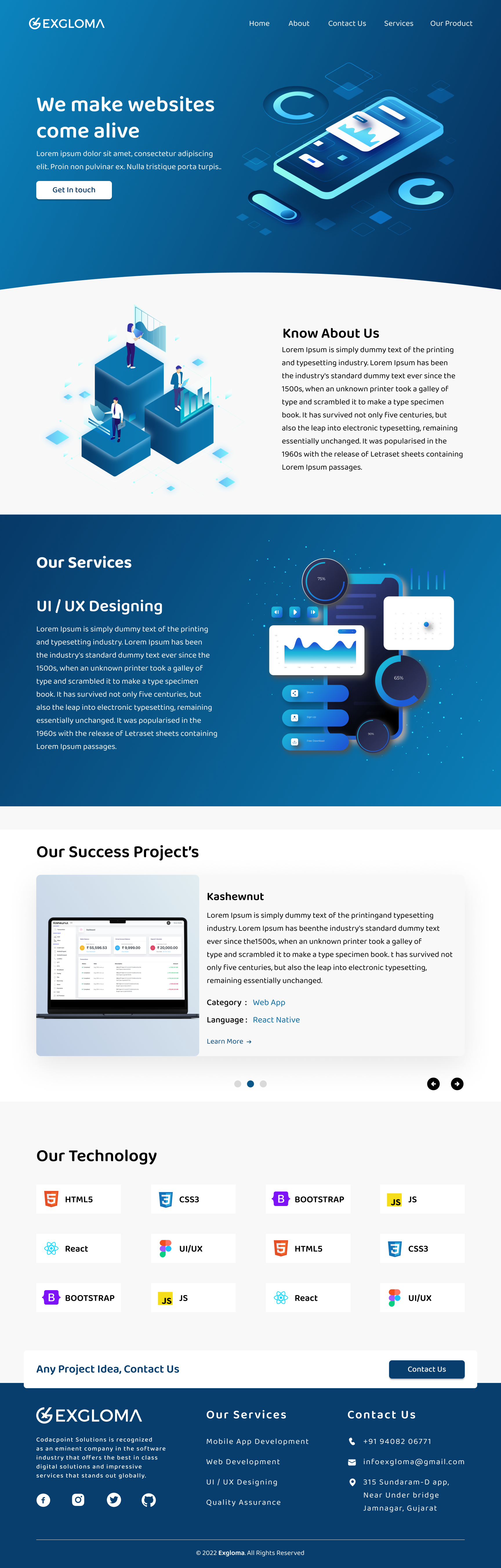 Home Page Design, For Exgloma It Services Company adobexd figma home screen illustration it website kapil kapil designs kapil joshi ui ui design web design website website inspiration