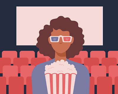 Woman in a movie theatre 3d glasses cinema movie people popcorn woman