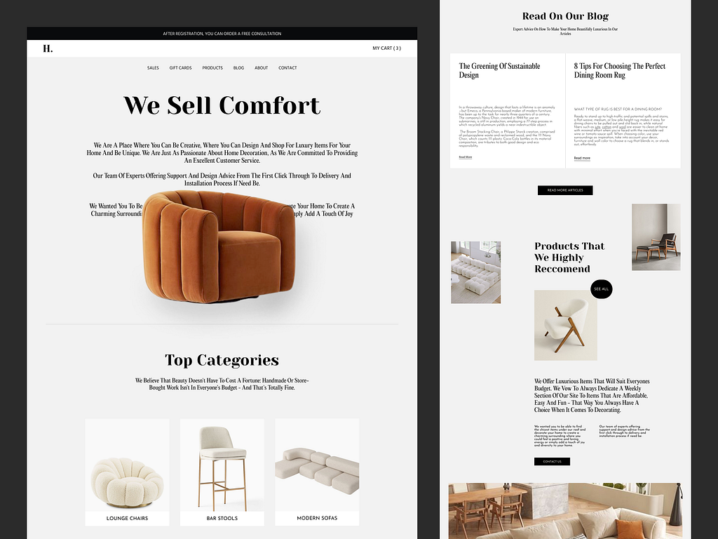 Furniture shop, home page by Ally Adkinson on Dribbble