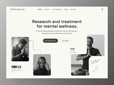 MindDoctor Mental Health Web Header creative health mental recovery mentalhealth doctor landing page minimal online doctor portfolio psycologyist therapist therapy ui ux yoga