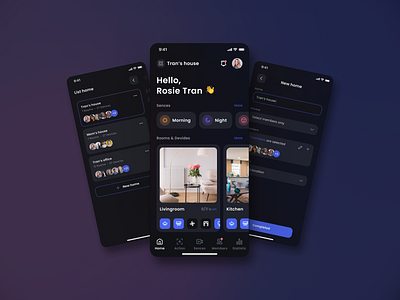 Smaho - Smart Home Mobile App add new home app darkmode homecontrol homecontrol app mobile app room and devices samrthome app sence smaho smarthome smarthome app ui ui application ui design ui mobile uiux uiux design uiux smarthome uxui