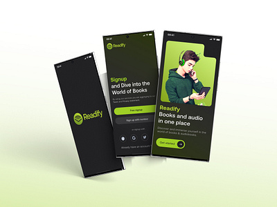 Readify : Book reading & listening app app book branding light dark theme mobile application music on boarding readify sign in spotify ui ux