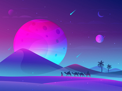 Journey arab artwork camel desert design graphic design illustration journey moon nature planet space vector