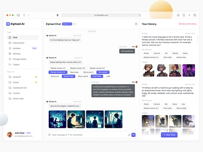 Elphael AI: An Image-Generating Chatbot Design ai ai chat ai tool chat chatbot dall e dashboard discord image generator message midjourney openai prompt tool ui ux website