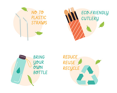 Zero Waste bottle cutlery eco friendly ecology letternig logo plastic recycle straw zero waste