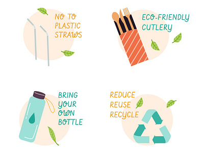 Zero Waste bottle cutlery eco friendly ecology letternig logo plastic recycle straw zero waste