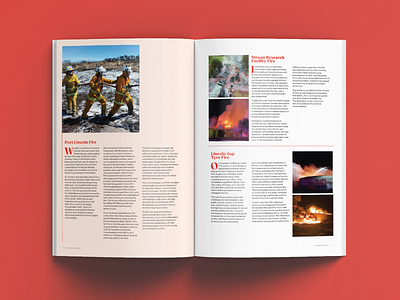 SACFS - 2023 Yearbook Internal Spread booklet design branding clean design editorial design emergency services firefighters graphic design layouts red type typography yearbook
