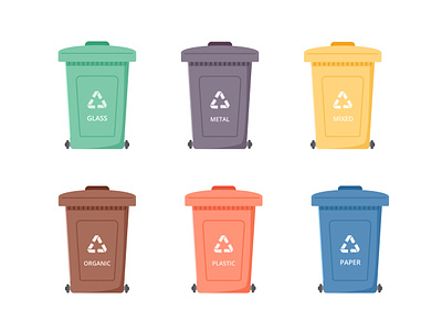 Garbage bins bins cartoon eco ecology garbage icons metal organic paper plastic recycle trash cans