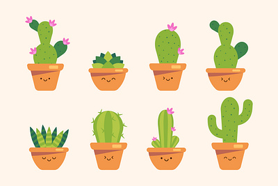 Fun Cactus Characters cactus character eyes face fun funny icon kawaii lips plant smile sticker
