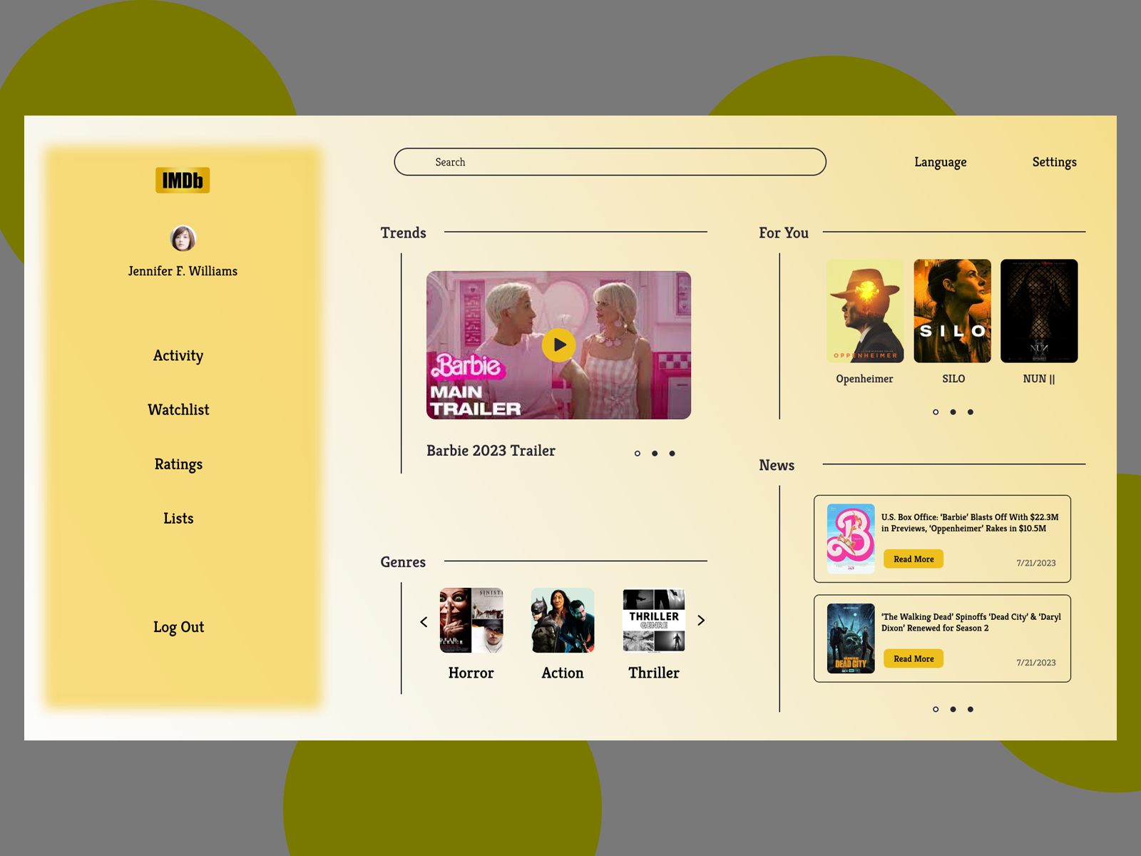 IMDB Dashboard Sample adobe xd branding cinema dashboard design graphic design illustration imdb landing page logo ui user experience user interface ux web design