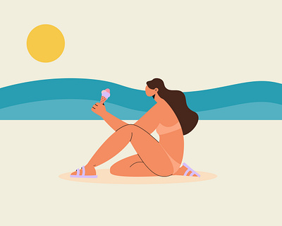 Girl eating an ice cream beach eating girl ice cream illustration summer sun woman