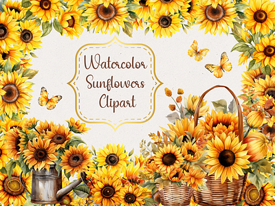 Watercolor Sunflowers Clipart design floral graphics graphic design illustration sunflower watercolor clipart watercolor sunflowers clipart