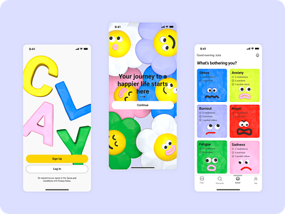 Clay - Mental Health App UI 3d app blender branding design graphic design ui ux