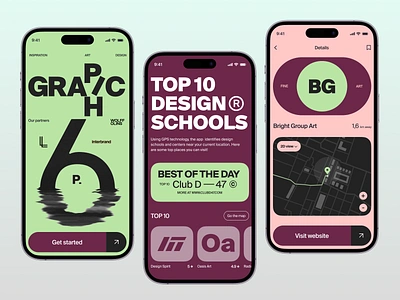 Design Schools - Mobile App Concept art concept dark gps green location mobile app online search pink raiting school teaching top tutors ui