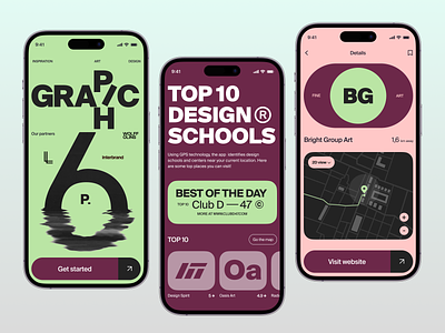 Design Schools - Mobile App Concept art concept dark gps green location mobile app online search pink raiting school teaching top tutors ui