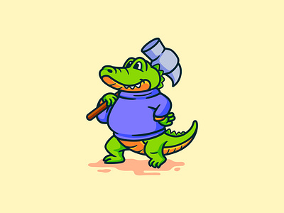 Crocodile carrying hammer cartoon mascot character illustration alligator animal art carpenter cartoon character construction crocodile cute design hammer handyman illustration mascot repair reptile tool vector wild zoo