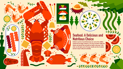 Seafood Illustration character design design drawing editorial fish food graphic design illustration illustrations lobster personal sushi vector