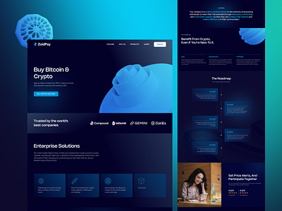 Cryptocurrency Landing Page 3d abstract blockchain blue clean crypto dark theme landing page logo minimal ui ui design ux web design website