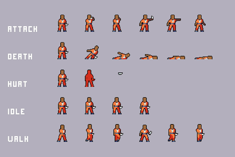 Prisoner Character Sprites Pixel Art by 2D Game Assets on Dribbble