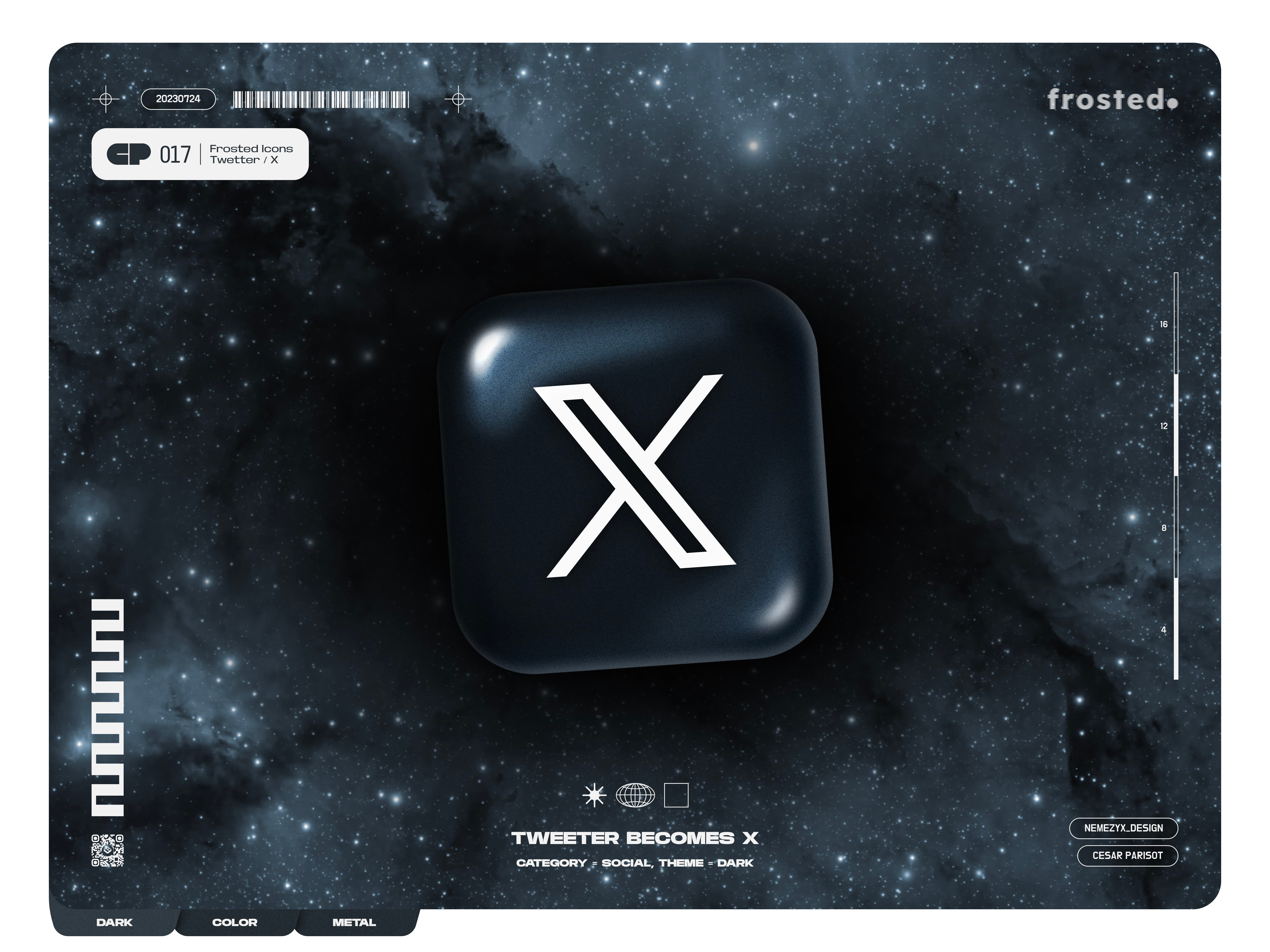 Frosted. Icons - 017 - Twitter / X 3d effect branding designeveryday figma figma design frosted glass frosted icon glassmorphism icon design logo design neumorphism new icon new logo rebrand space x tesla twitter twitter icon twitter logo x