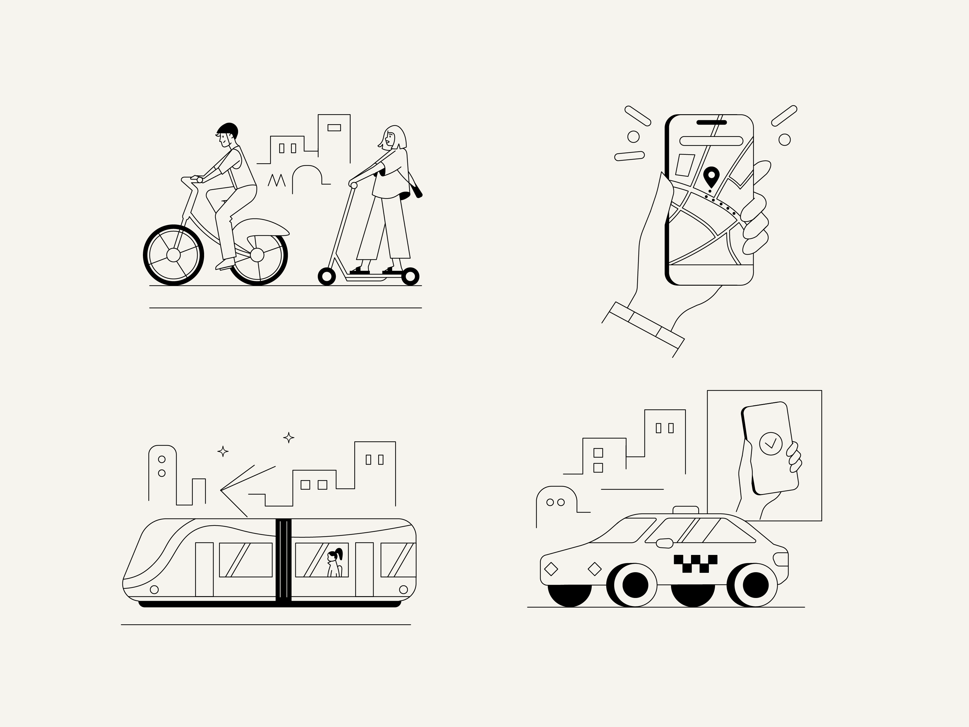 Example of 4 Black & White Spot Illustrations